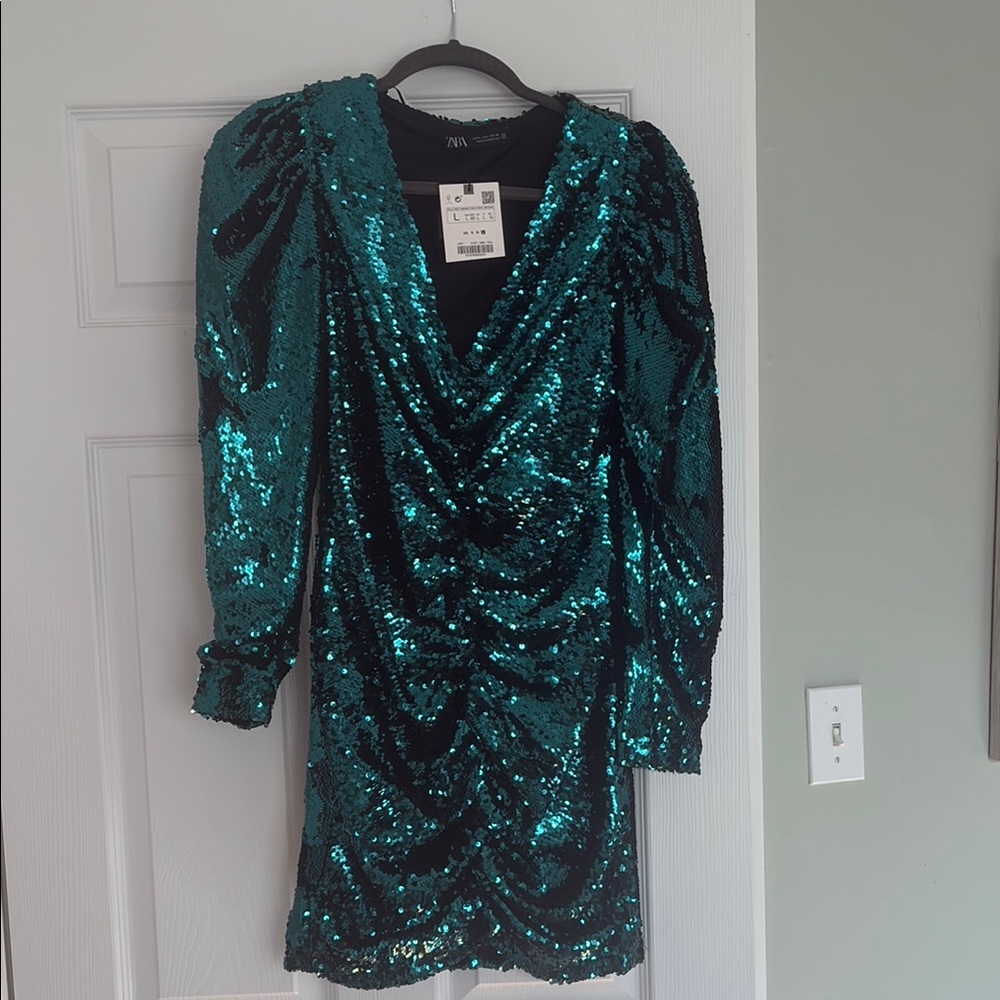 Zara Teal Sequin Dress